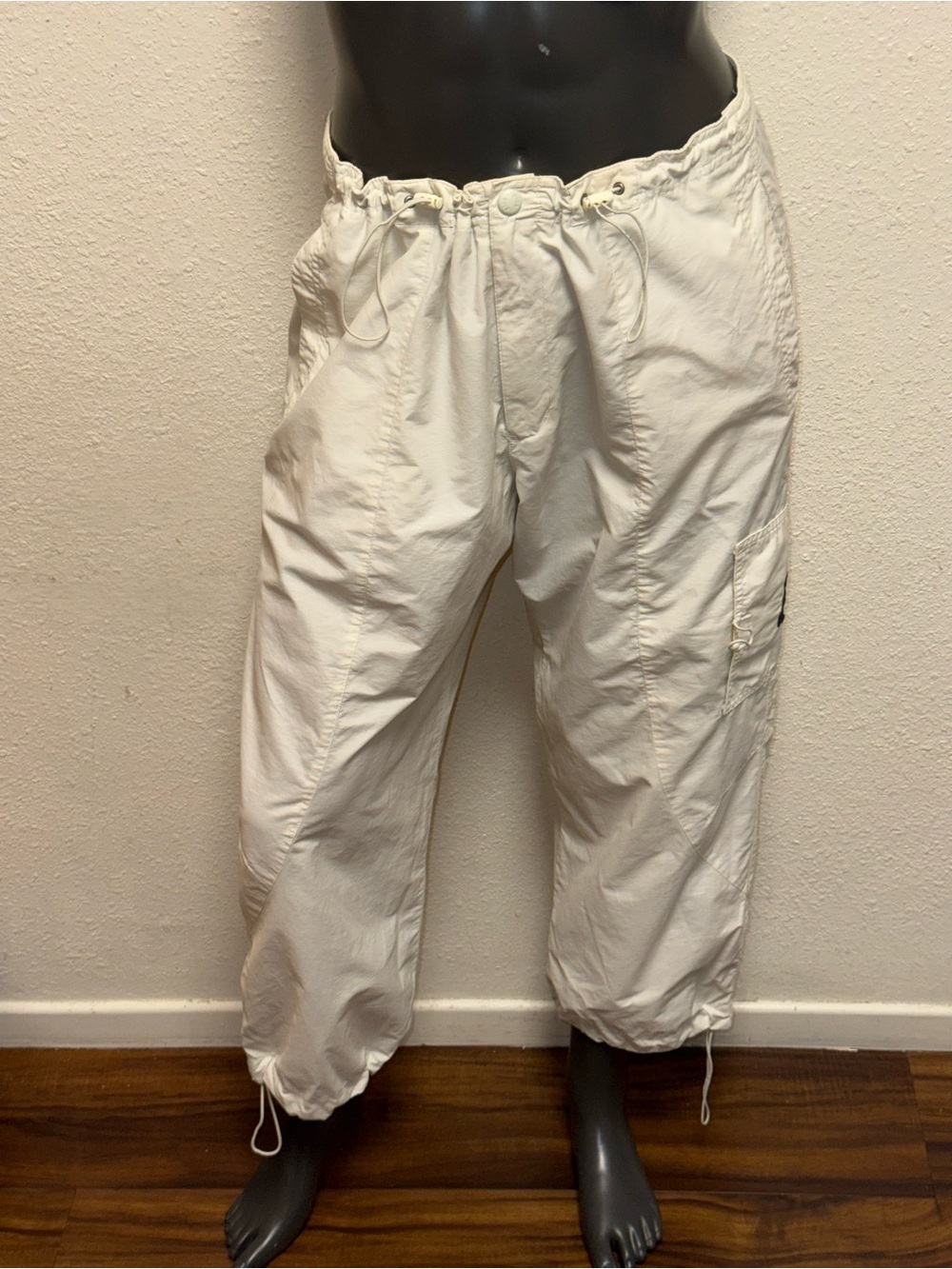 Womens White Drawstring Cargo Pants vintage